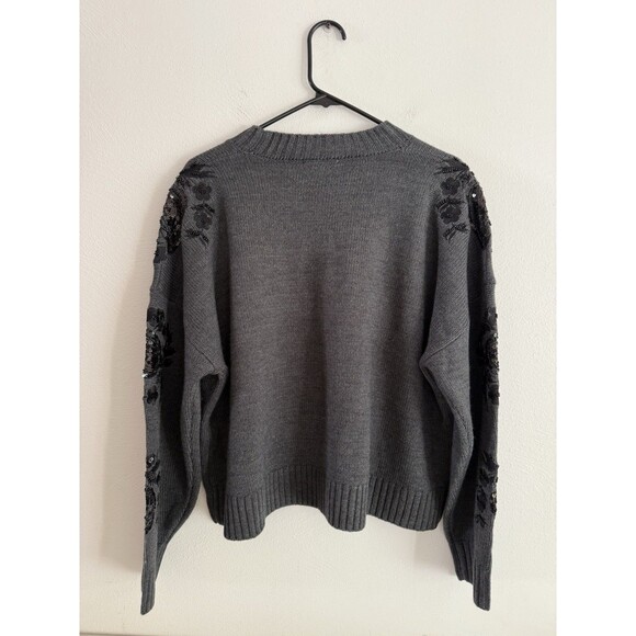 Splendid Leanna Sequin Embroidered Wool Blend Sweater Women Size S Heather Gray - Picture 3 of 12